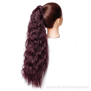 Vigorous 22 Inch Magic Paste Curly Ponytail Heat Resistant Long Wavy Hairpiece Synthetic Hair Extension for Women Girls Lady
